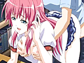 Busty anime coed gets phone callled while fucking in the library room