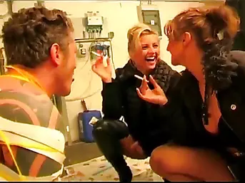 Slave gets tied up by two mistresses