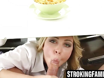 Slutty Cali swallows stepdaddys load before mom returns