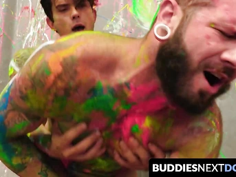 BuddiesNextDoor.com - Johnny and Dakota's paint-splattered bodies lead to a colorful cumshot climax