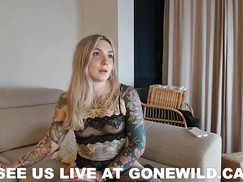 Tattooed Blonde Babe Masturbates with Pink Toy on Cam