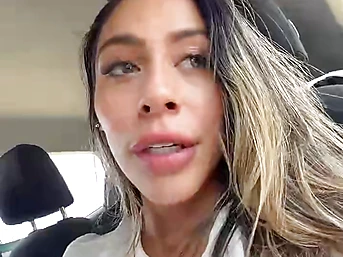 Hot Latina Babe Flashes Abs and Smiles in Car and Beach Selfies