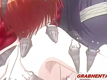 Redhead hentai bigboobs brutally fucked by tentacles and worms