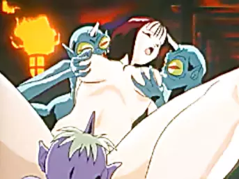 Japanese hentai monsters gangbang